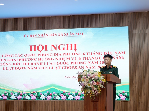 Xuân Mai Sơ kết công tác Quân sự, quốc phòng địa phương 6 tháng đầu năm; Tổng kết thi hành Luật Quốc phòng năm 2018, Luật DQTV năm 2019, Luật GDQP&AN năm 2013- Ảnh 4.