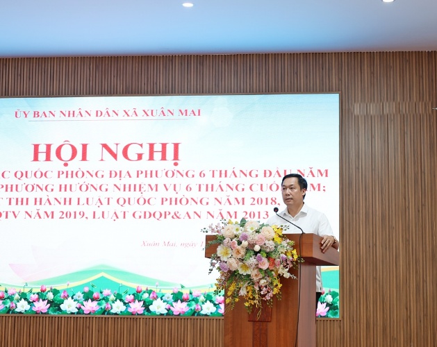 Xuân Mai Sơ kết công tác Quân sự, quốc phòng địa phương 6 tháng đầu năm; Tổng kết thi hành Luật Quốc phòng năm 2018, Luật DQTV năm 2019, Luật GDQP&AN năm 2013- Ảnh 6.