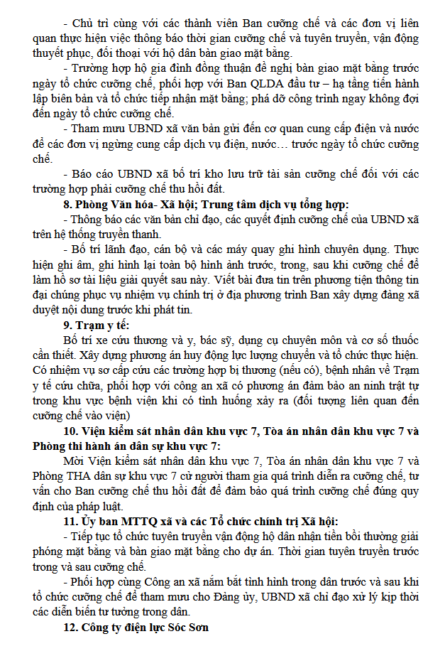 Phương án tổ chức cưỡng chế thu hồi đất để thực hiện dự án: Xây dựng hạ tầng kỹ thuật khu dân cư nông thôn tại thôn Xuân Áp, xã Tân Dân, huyện Sóc Sơn (nay là thôn Xuân Lễ, xã Kim Anh)- Ảnh 9.