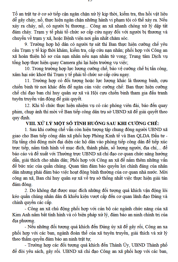 Phương án tổ chức cưỡng chế thu hồi đất để thực hiện dự án: Xây dựng hạ tầng kỹ thuật khu dân cư nông thôn tại thôn Xuân Áp, xã Tân Dân, huyện Sóc Sơn (nay là thôn Xuân Lễ, xã Kim Anh)- Ảnh 13.