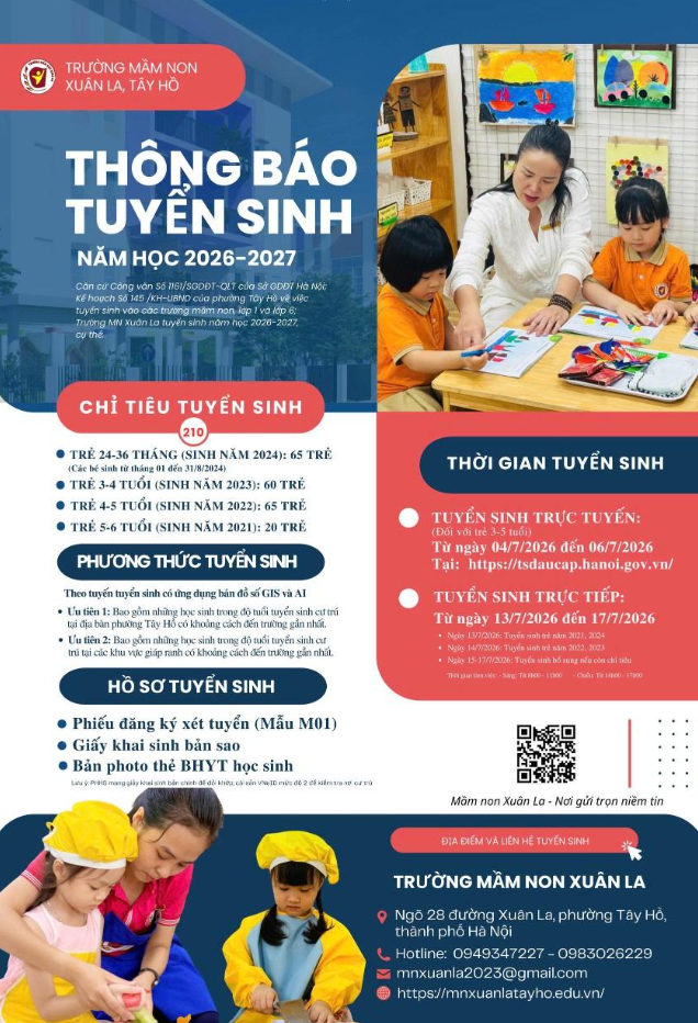 Thông báo tuyển sinh năm học 2026 - 2027: Trường Mầm Non Xuân La - Nơi gửi trọn niềm tin- Ảnh 1.