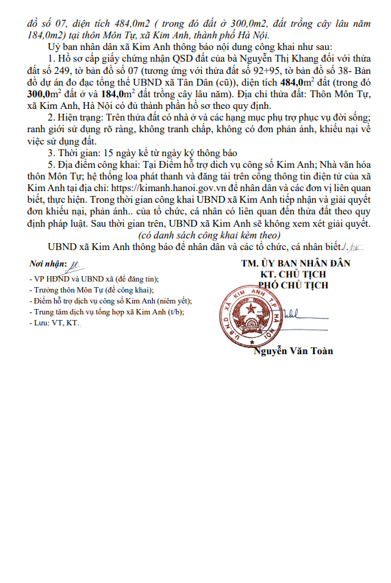 Niêm yết công khai hồ sơ cấp Giấy chứng nhận quyền sử dụng đất (lần đầu) của bà Nguyễn Thị Khang- Ảnh 2.