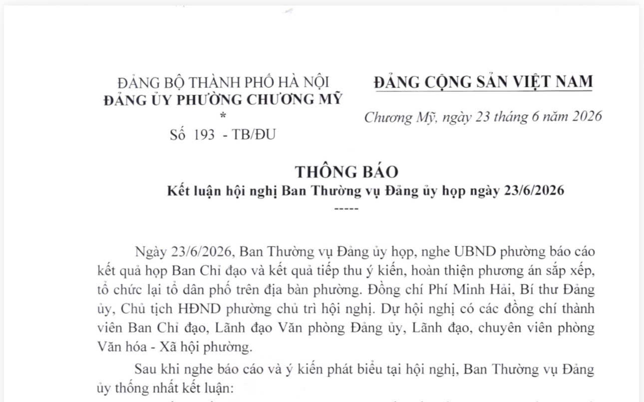 Ban Thường vụ Đảng ủy phường Chương Mỹ thống nhất phương án sắp xếp, tổ chức lại 51 tổ dân phố thành 21 tổ dân phố
