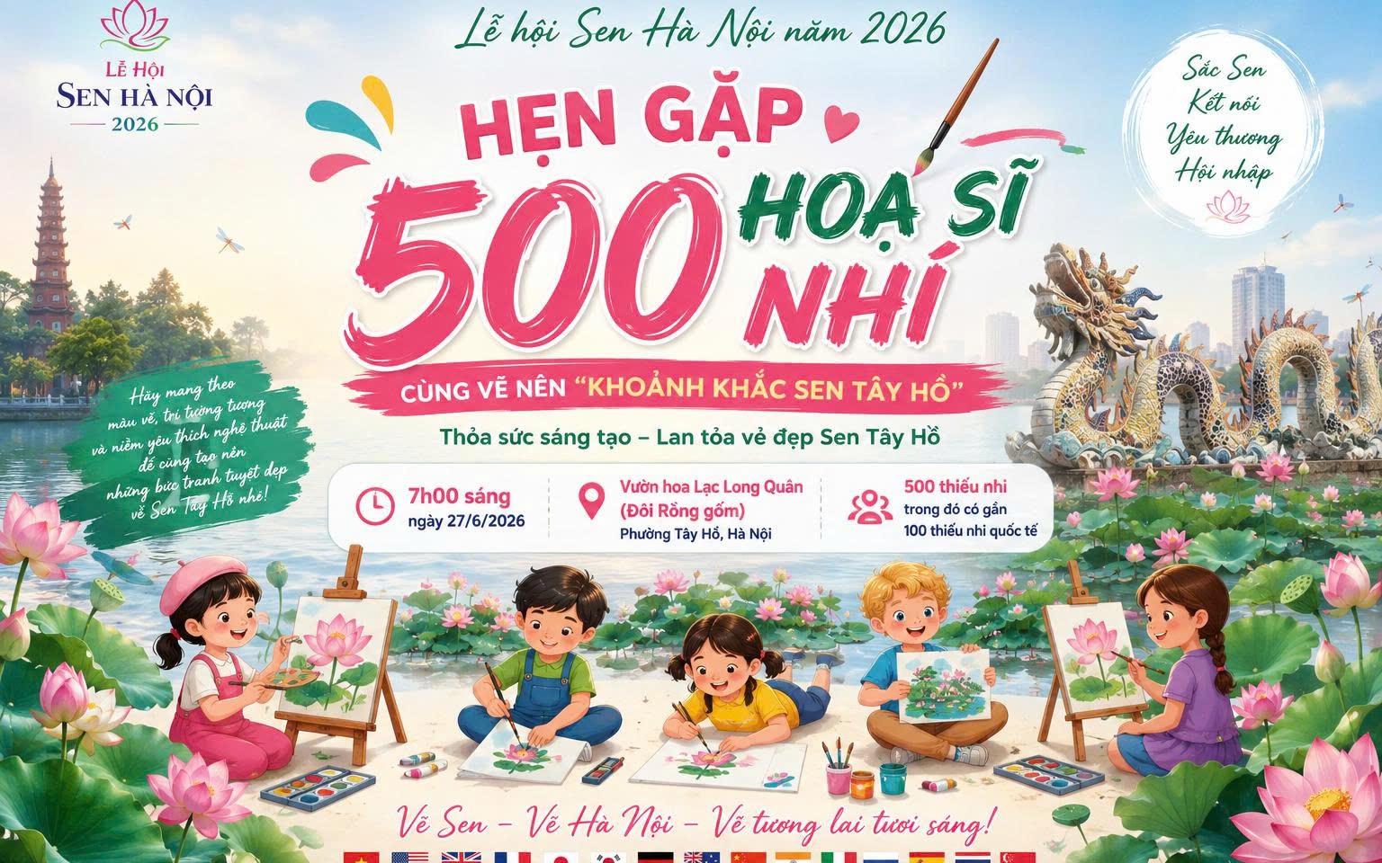 Hẹn gặp 500 “hoạ sĩ nhí” tại Cuộc thi vẽ tranh “Khoảnh khắc Sen Tây Hồ”