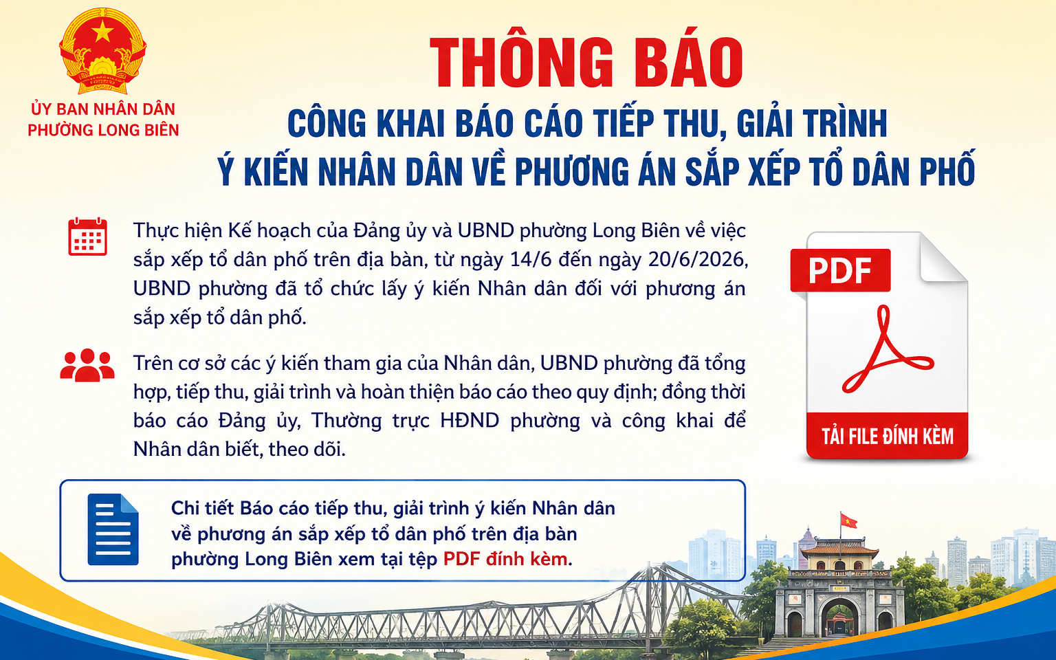 UBND phường Long Biên công khai báo cáo tiếp thu, giải trình ý kiến Nhân dân về phương án sắp xếp tổ dân phố