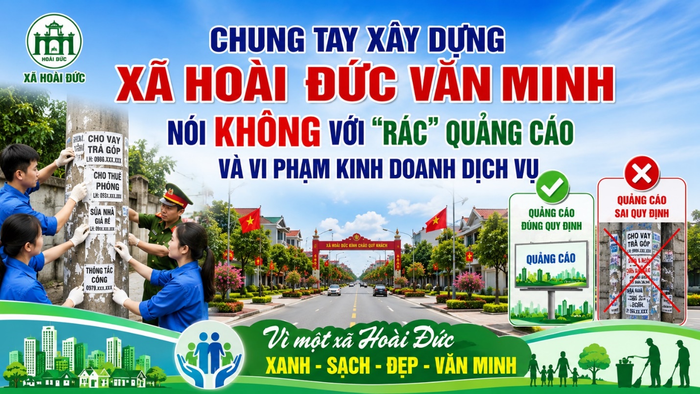 Chung tay xây dựng xã Hoài Đức văn minh - nói không với "rác" quảng cáo và vi phạm kinh doanh dịch vụ- Ảnh 1.