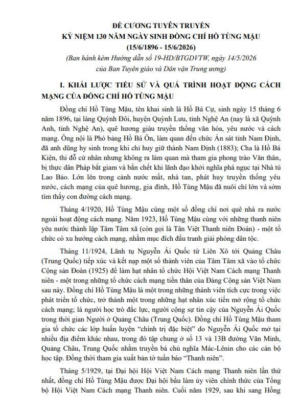 Kỷ niệm 130 năm Ngày sinh đồng chí Hồ Tùng Mậu (15/6/1896 - 15/6/2026)- Ảnh 2.