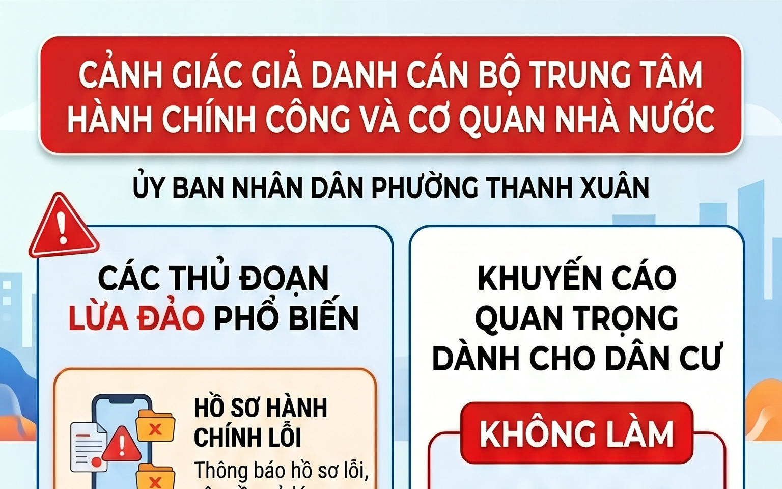 Cảnh giác với các hành vi lừa đảo giả danh Cán bộ Trung tâm Hành chính công và Cơ quan nhà nước trên địa bàn phường Thanh Xuân