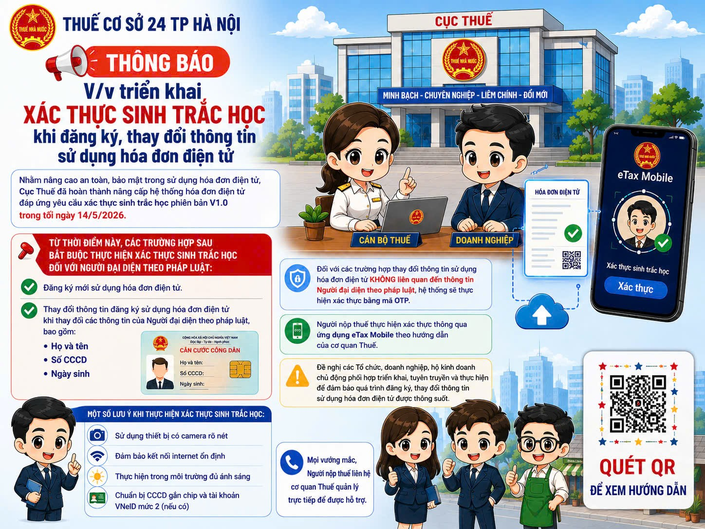 Thuế Thành phố Hà Nội triển khai xác thực sinh trắc học khi đăng ký, thay đổi thông tin sử dụng hóa đơn điện tử- Ảnh 1.