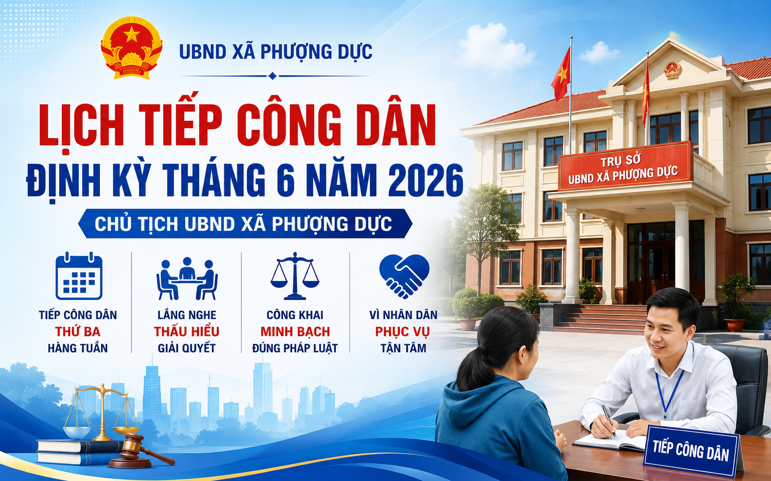 Xã Phượng Dực thông báo lịch tiếp công dân định kỳ tháng 6 năm 2026