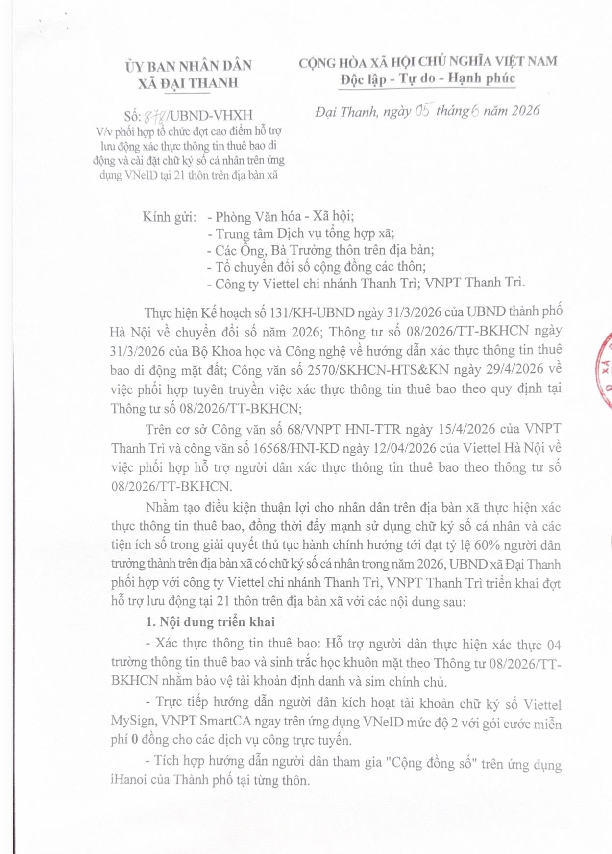 Xã Đại Thanh: hỗ trợ lưu động xác thực thông tin thuê bao di động và cài đặt chữ ký số cá nhân trên ứng dụng VNeID- Ảnh 1.