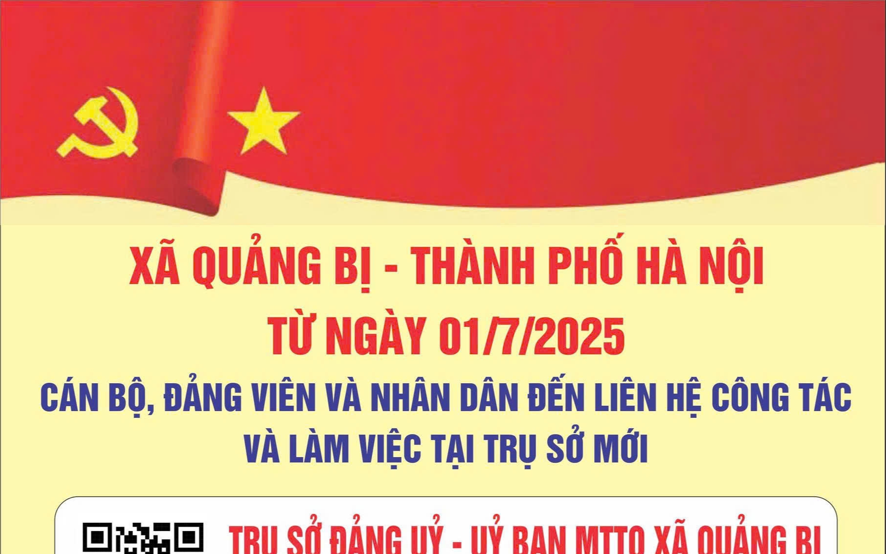 THÔNG BÁO ĐỊA ĐIỂM LÀM VIỆC CỦA CÁC CƠ QUAN XÃ QUẢNG BỊ