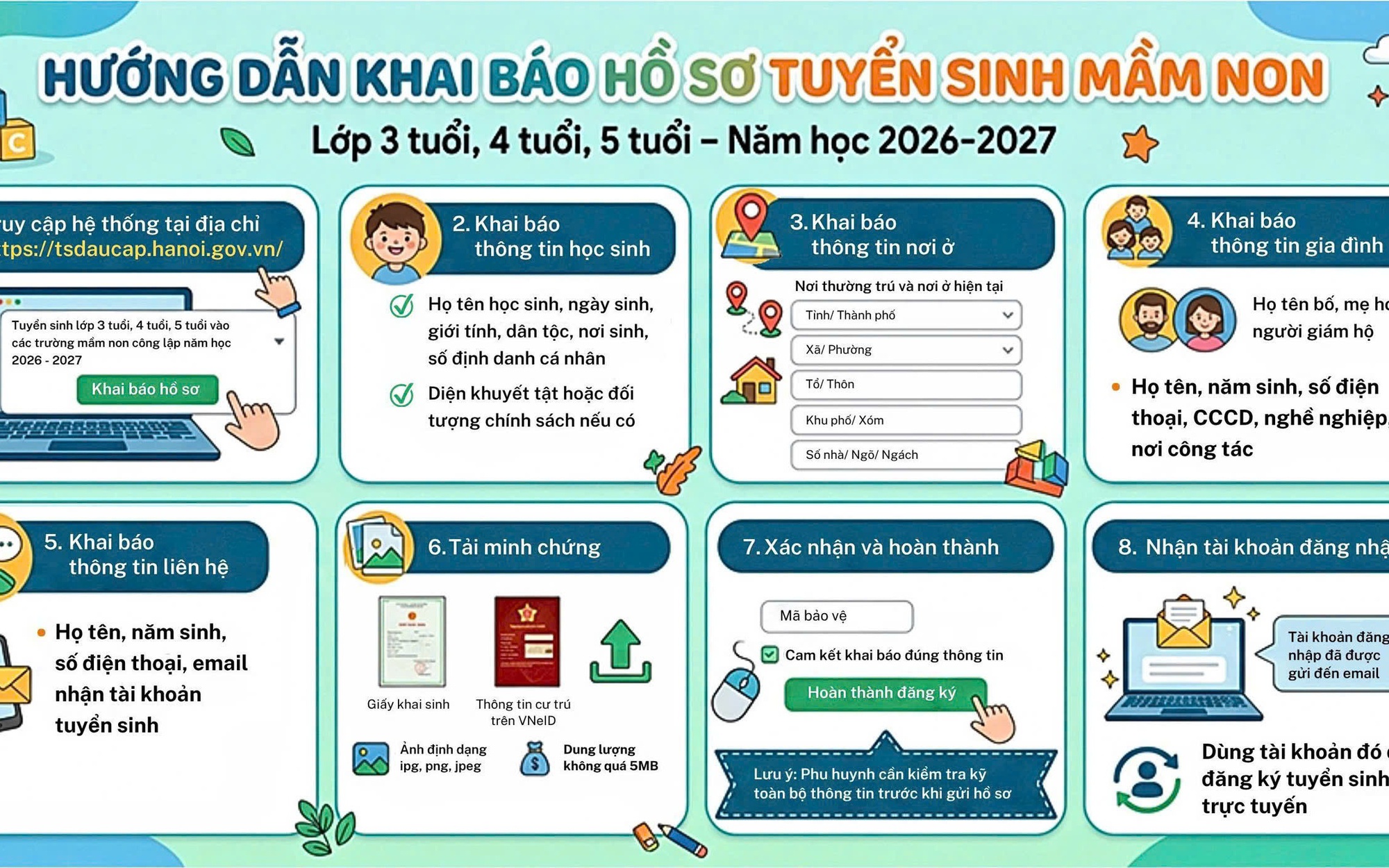 HƯỚNG DẪN KHAI BÁO HỒ SƠ TUYỂN SINH MẦM NON LỚP 3-4-5 TUỔI NĂM HỌC 2026 - 2027