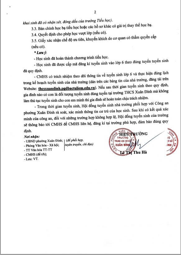 Phường Xuân Đỉnh thông báo tuyển sinh lớp 6 năm học 2026 - 2027 bằng hình thức trực tuyến và trực tiếp- Ảnh 3.