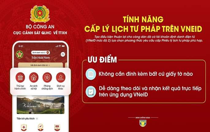 Hướng dẫn đăng ký cấp phiếu Lý lịch Tư pháp trên ứng dụng định danh và xác thực điện tử VNeID đối với người dưới 14 tuổi