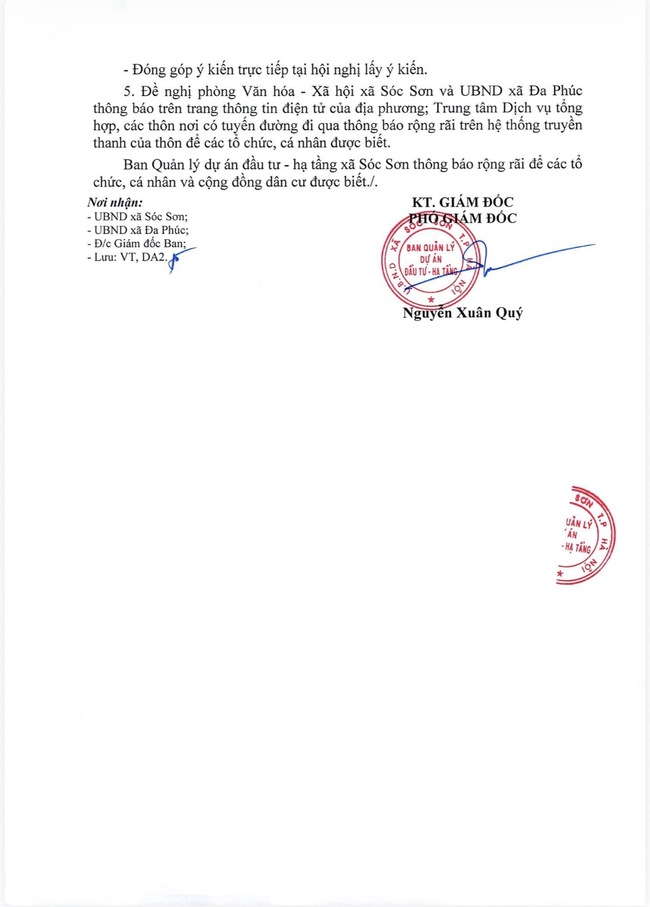 Niêm yếu trưng bày và xin ý kiến cộng đồng dân cư về phương án, vị trí tuyến đường tỷ lệ 1/500 thuộc dự án Quốc lộ 3 - trường đua ngựa - Đức Hoà (đường biên phía Đông KĐT vệ tinh Sóc Sơn)- Ảnh 2.