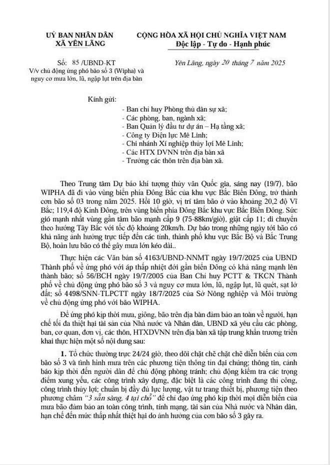Chủ động ứng phó bão số 3 (Wipha) và nguy cơ mưa lớn, lũ, ngập lụt trên địa bàn xã.- Ảnh 1.