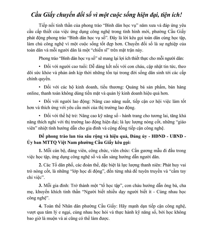 Cầu Giấy chuyển đổi số vì một cuộc sống hiện đại, tiện ích!- Ảnh 1.