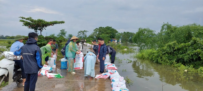 Phú Nghĩa tiếp tục huy động lực lượng Dân quân tự vệ và Nhân dân đắp bao tải chống tràn đoạn để Bối tả Tích thôn Quyết Hạ và đê tả Bùi đoạn thôn Trung Hoàng- Ảnh 3.