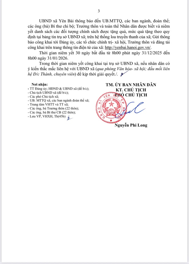 UBND xã Yên Bài niêm yết công khai danh sách, tiêu chuẩn và mức quà cho các đối tượng được thụ hưởng theo Nghị quyết số 418/NQ -CP ngày 28/12/2025 của Chính phủ- Ảnh 3.