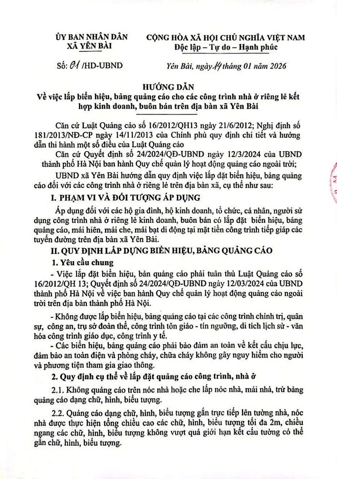 UBND xã Yên Bài hướng dẫn về việc lắp biển hiệu, bảng quảng cáo cho các công trình nhà ở riêng lẻ kết hợp kinh doanh, buôn bán trên địa bàn xã.- Ảnh 1.