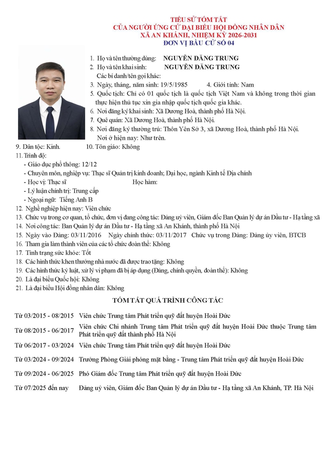 Danh sách người ứng cử Đại biểu Hội đồng Nhân dân xã An Khánh nhiệm kỳ 2026 - 2031 tại Đơn vị bầu cử số 4- Ảnh 5.