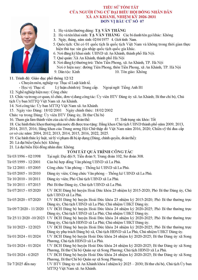 Danh sách người ứng cử Đại biểu Hội đồng Nhân dân xã An Khánh nhiệm kỳ 2026 - 2031 tại Đơn vị bầu cử số 7- Ảnh 6.