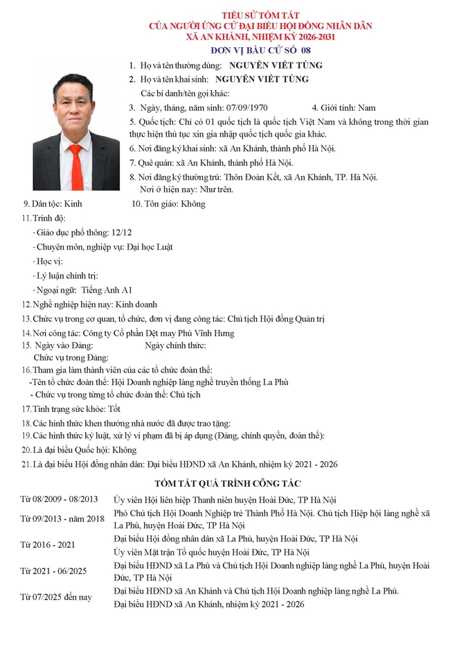Danh sách người ứng cử Đại biểu Hội đồng Nhân dân xã An Khánh nhiệm kỳ 2026 - 2031 tại Đơn vị bầu cử số 8- Ảnh 6.