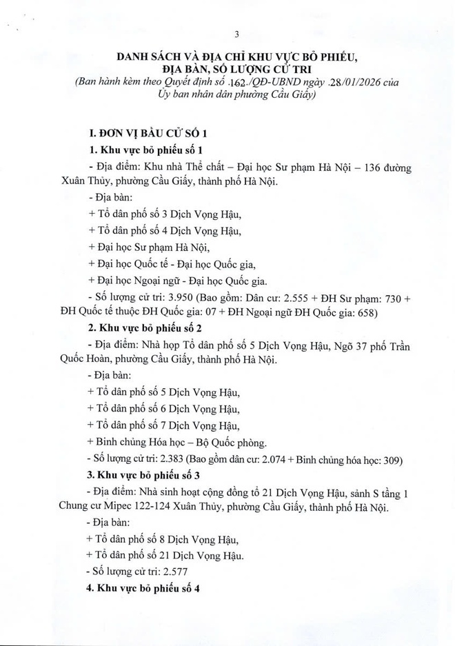 Phường Cầu Giấy: Thông tin về các khu vực bỏ phiếu, niêm yết danh sách cử tri và địa điểm niêm yết danh sách cử tri bầu cử đại biểu Quốc hội khóa XVI và đại biểu HĐND các cấp nhiệm kỳ 2026 - 2031- Ảnh 3.
