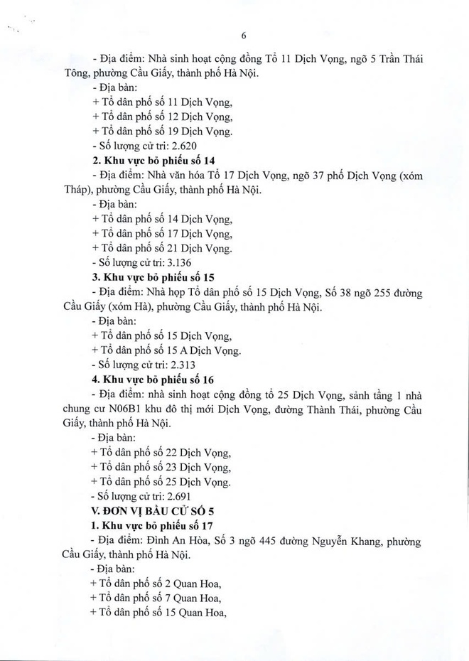 Phường Cầu Giấy: Thông tin về các khu vực bỏ phiếu, niêm yết danh sách cử tri và địa điểm niêm yết danh sách cử tri bầu cử đại biểu Quốc hội khóa XVI và đại biểu HĐND các cấp nhiệm kỳ 2026 - 2031- Ảnh 6.