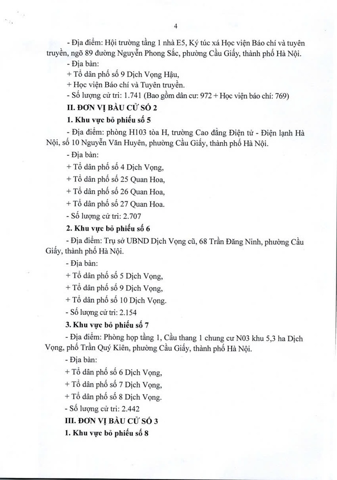 Phường Cầu Giấy: Thông tin về các khu vực bỏ phiếu, niêm yết danh sách cử tri và địa điểm niêm yết danh sách cử tri bầu cử đại biểu Quốc hội khóa XVI và đại biểu HĐND các cấp nhiệm kỳ 2026 - 2031- Ảnh 4.