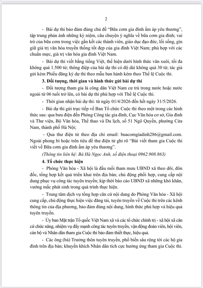 UBND xã Yên Bài triển khai hưởng ứng Cuộc thi viết với chủ đề " Bữa cơm gia đình ấm áp yêu thương" nhân kỷ niệm 25 năm Ngày Gia đình Việt Nam ( 28/06/2001 - 28/06/2026)- Ảnh 2.