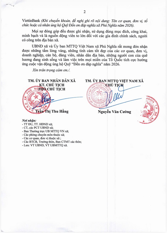 Phú Nghĩa phát động vận động ủng hộ Quỹ “Đền ơn đáp nghĩa” năm 2026- Ảnh 3.