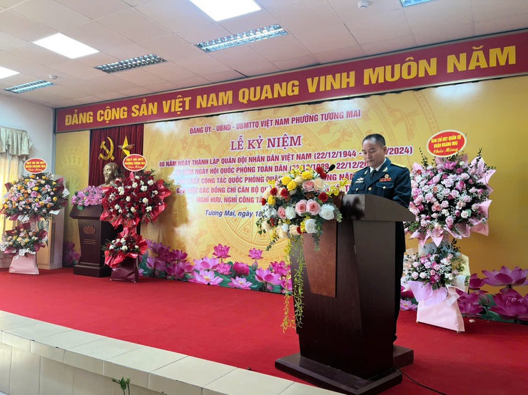 Phường Tương Mai tổ chức Lễ kỷ niệm 80 năm ngày thành lập Quân đội nhân dân Việt Nam (22/12/1944-22/12/2024); 35 năm Ngày hội quốc phòng toàn dân (22/12/1989-22/12/2024); Tổng kết công tác Quốc phòng quân sự địa phương năm 2024- Ảnh 4.
