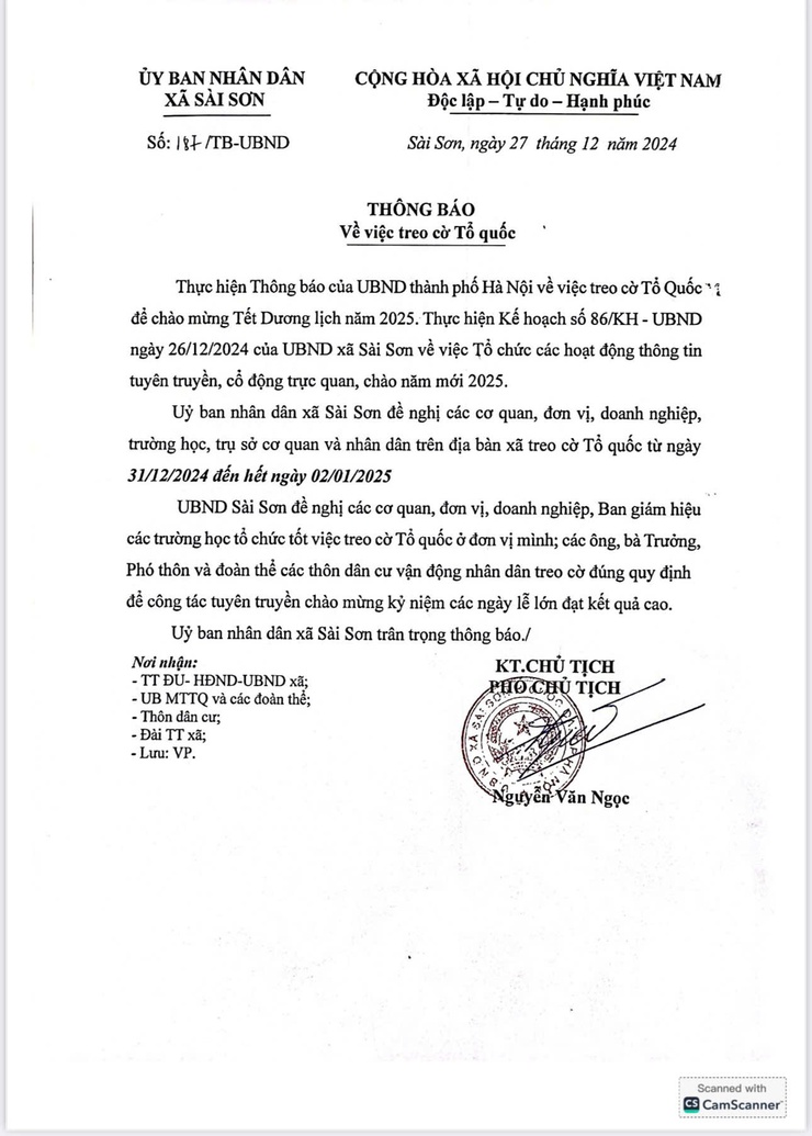 THÔNG BÁO VỀ VIỆC TREO CỜ TỔ QUỐC - Ảnh 1.