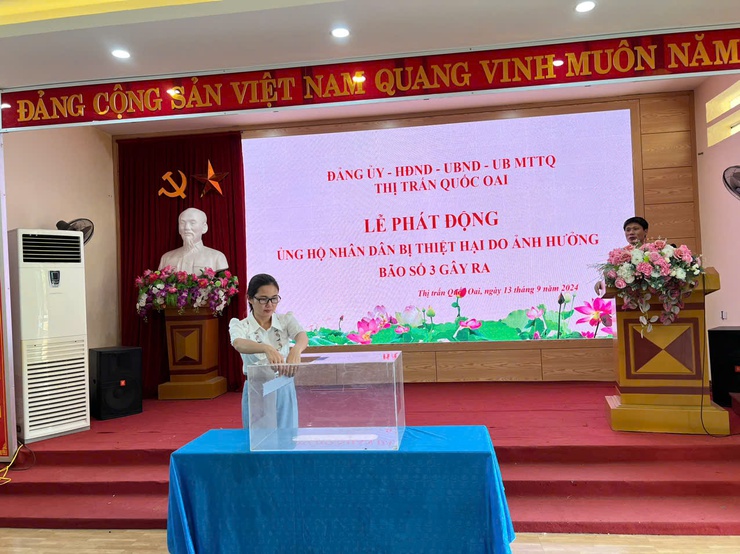 Thị trấn Quốc Oai phát động ủng bộ đồng bào bị thiệt hại do bão số 3 gây ra- Ảnh 1.