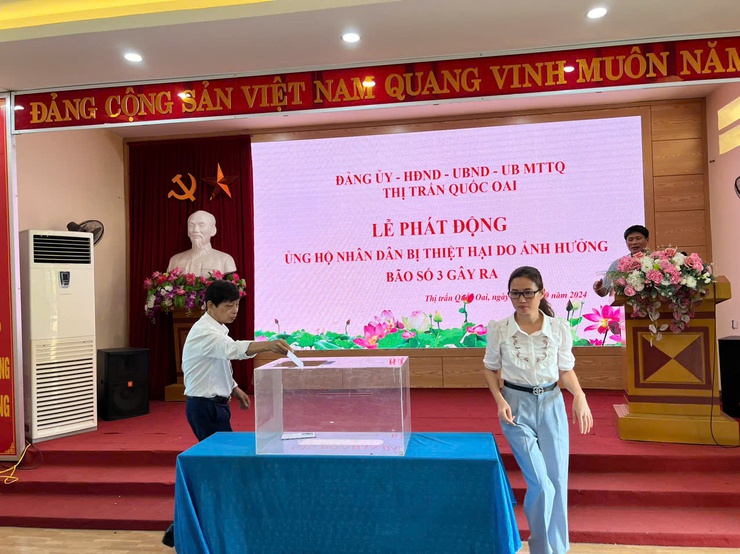 Thị trấn Quốc Oai phát động ủng bộ đồng bào bị thiệt hại do bão số 3 gây ra- Ảnh 2.
