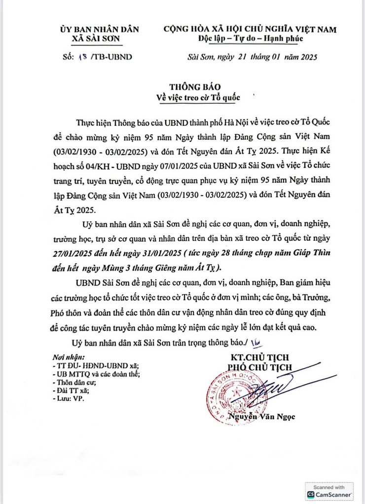 THÔNG BÁO VỀ VIỆC TREO CỜ TỔ QUỐC CHÀO MỪNG ĐÓN TẾT NGUYÊN ĐÁN ẤT TỴ 2025- Ảnh 1.