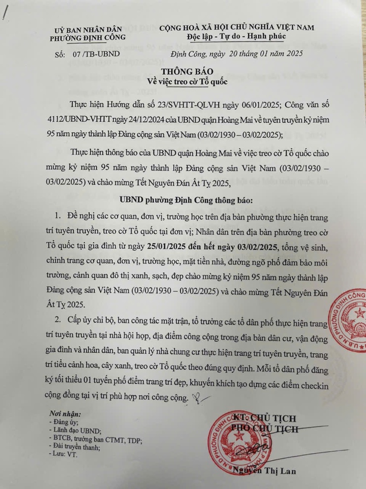 Thông báo về việc treo cờ Tổ quốc - Ảnh 1.