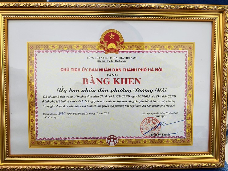 Phường Dương Nội được Thành phố tặng Bằng khen trong Chiến dịch 45 ngày đêm ra quân hỗ trợ chuyển đổi số trong giai đoạn đầu vận hành mô hình chính quyền địa phương hai cấp- Ảnh 3.