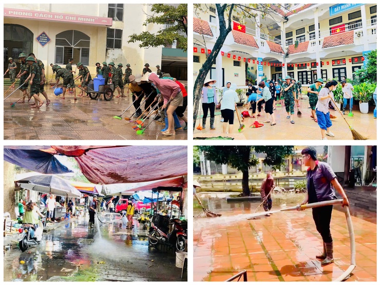 LỰC LƯỢNG ĐỊA PHƯƠNG CHUNG TAY VỆ SINH MÔI TRƯỜNG SAU MƯA NGẬP- Ảnh 1.