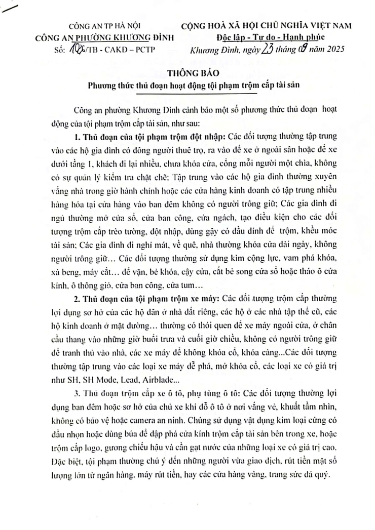 Khuyến cáo phương thức thủ đoạn hoạt động tội phạm trộm cắp tài sản- Ảnh 1.