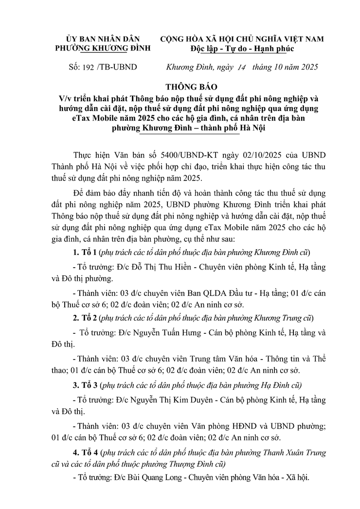 THÔNG BÁO v/v triển khai phát Thông báo nộp thuế sử dụng đất phi nông nghiệp và hướng dẫn cài đặt, nộp thuế sử dụng đất phi nông nghiệp qua ứng dụng eTax Mobile năm 2025 - Ảnh 1.