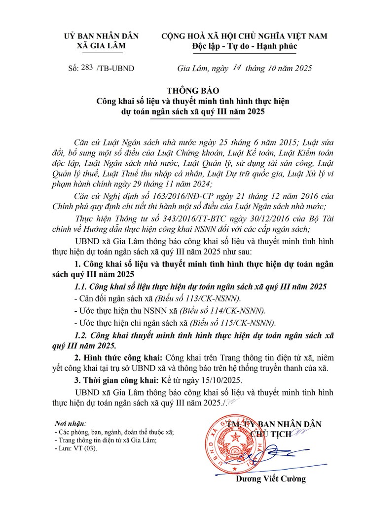 Thông báo Công khai số liệu và thuyết minh tình hình thực hiện dự toán ngân sách xã quý III năm 2025- Ảnh 1.