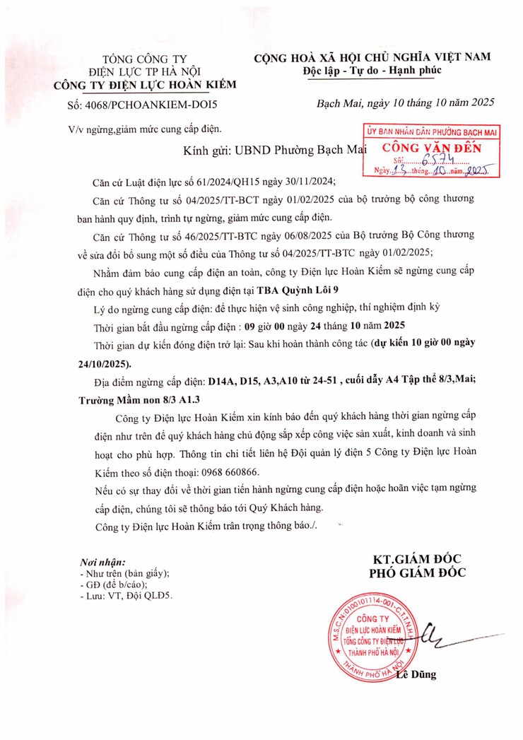 Thông báo giảm mức cung cấp điện- Ảnh 1.