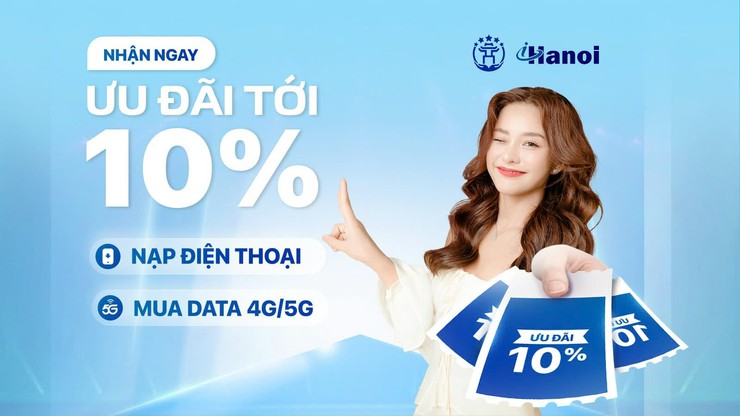 Ưu đãi 10% nạp điện thoại và mua data 4G/5G khi thực hiện thanh toán trên iHanoi- Ảnh 1.