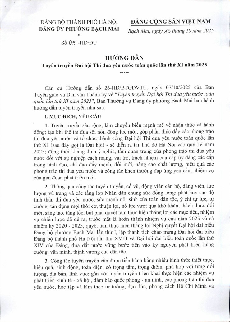Tuyên truyền Đại hội thi đua yêu nước toàn quốc lần thứ XI phường Bạch Mai năm 2025- Ảnh 1.