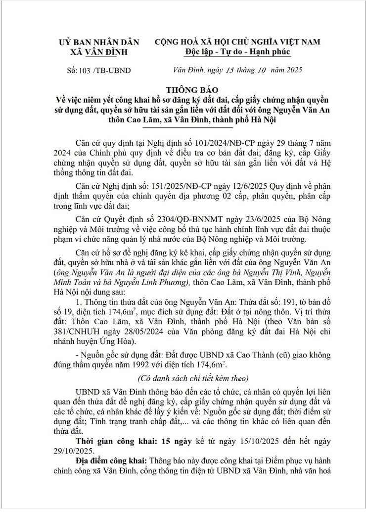 Thông báo niêm yết công khai hồ sơ- Ảnh 1.