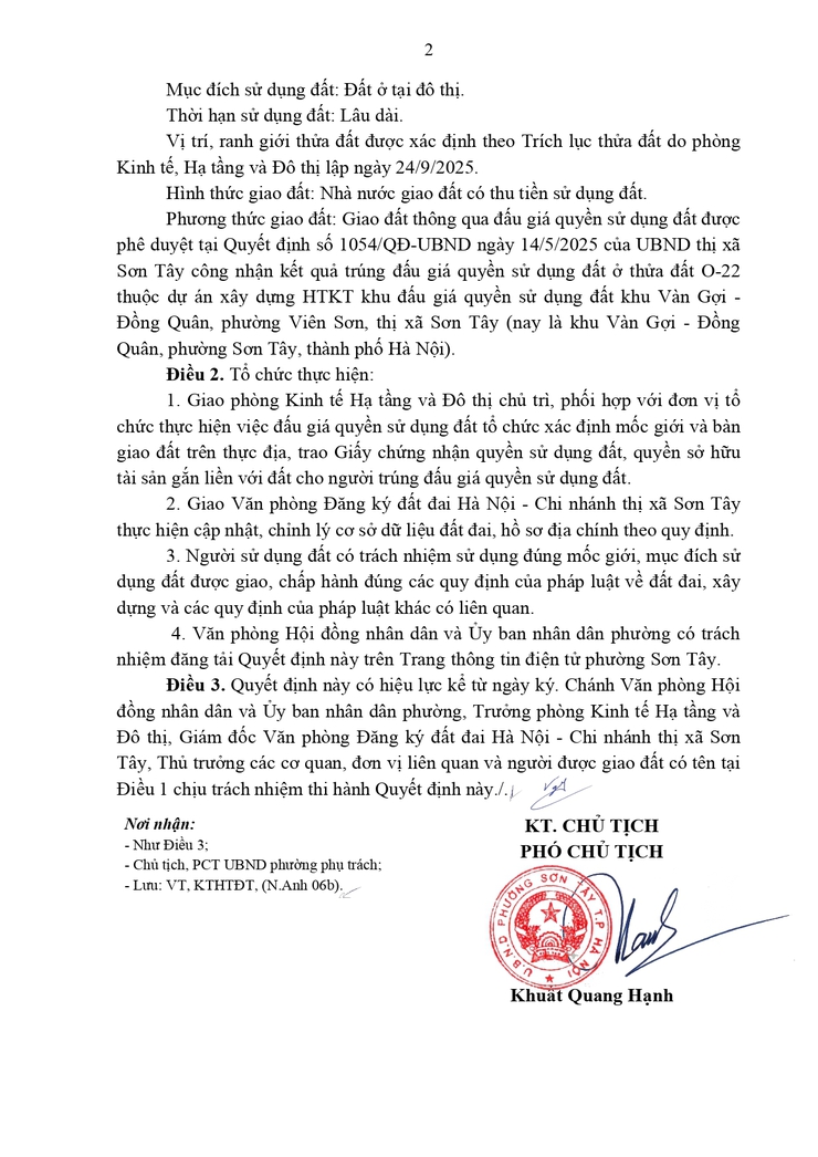 Thông báo công khai Quyết định về việc giao đất cho người trúng đấu giá Quyền sử dụng đất- Ảnh 2.