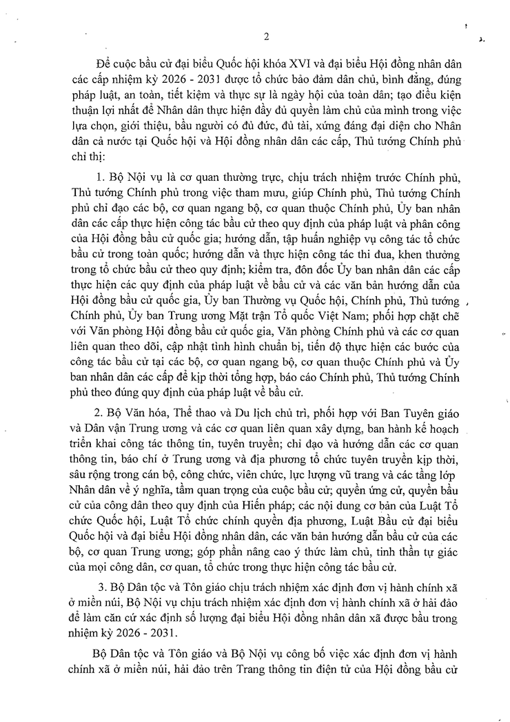 Chỉ thị về tổ chức cuộc bầu cử đại biểu Quốc hội khóa XVI và đại biểu Hội đồng nhân dân các cấp nhiệm kỳ 2026 - 2031- Ảnh 2.